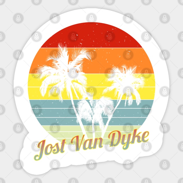 Jost Van Dyke Retro Tropical Palm Trees Vacation Sticker by macdonaldcreativestudios